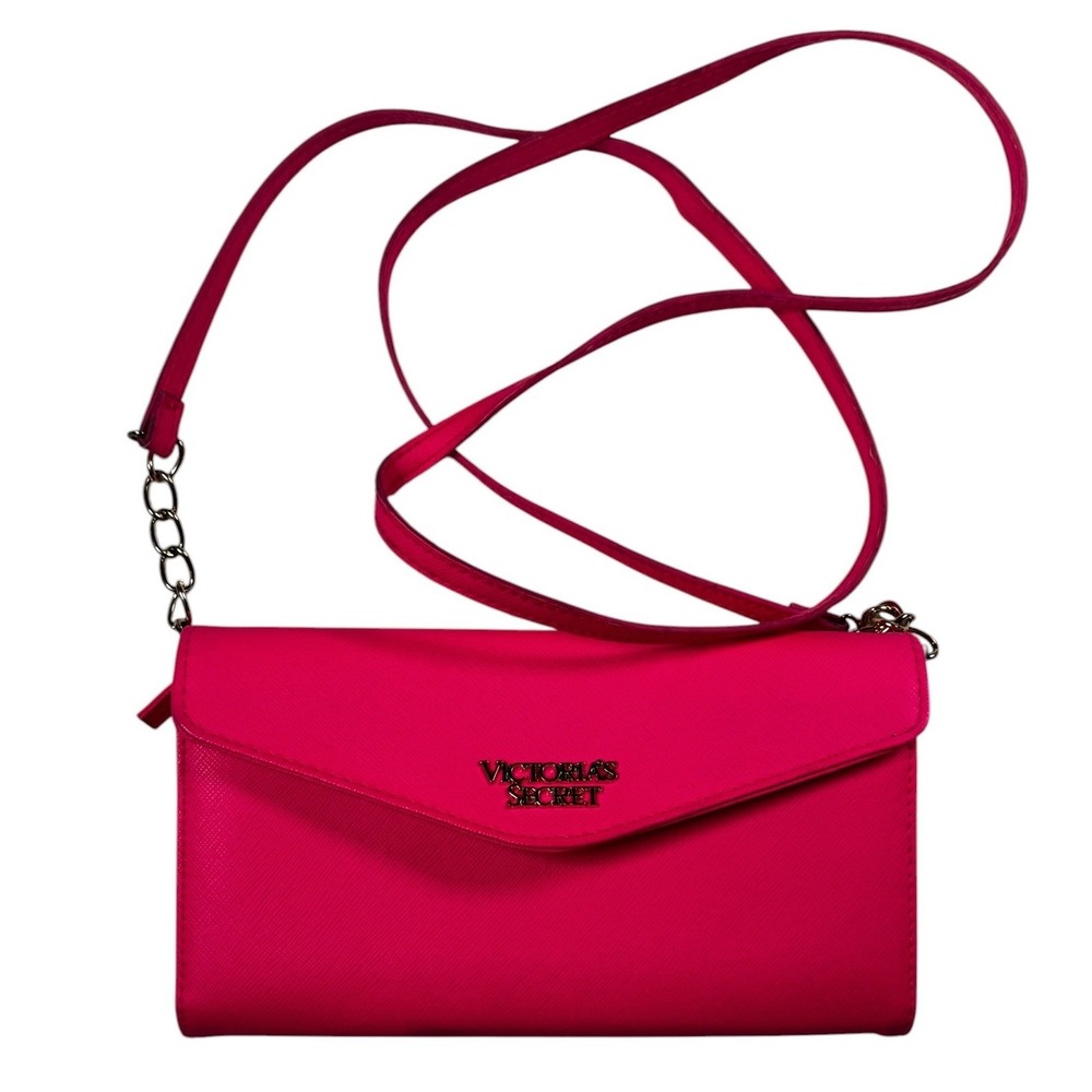 Victoria's Secret Hot Pink Wallet On Chain Crossbody Clutch Purse Gold Chain